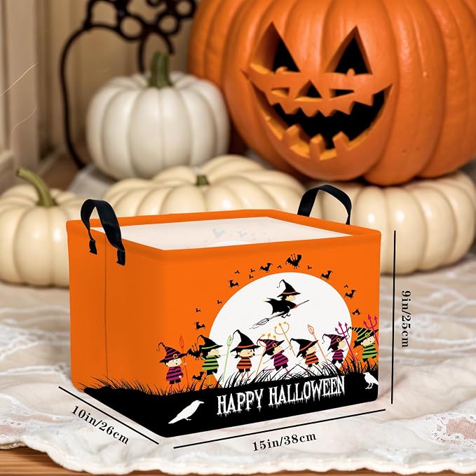 Halloween Basket Gift Cute Pumpkin Ghost Parties Decor Kid Trick or Treat Basket for Boys and Girls Rectangular Storage Bin Box (Witch)