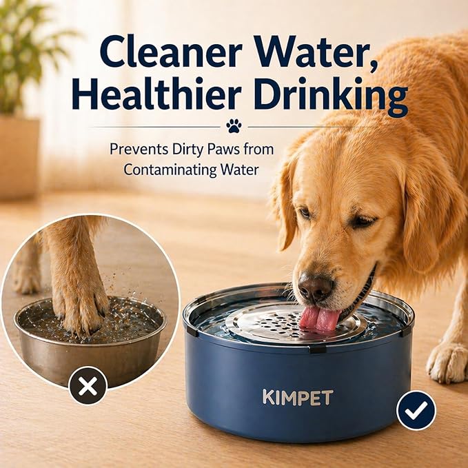 No Spill Dog Water Bowl for Messy Drinkers, 101oz Large Stainless Steel Dog Water Bowl, Floating Slow Drinking Dog Bowl, Splash Proof Dog Bowl with Filter