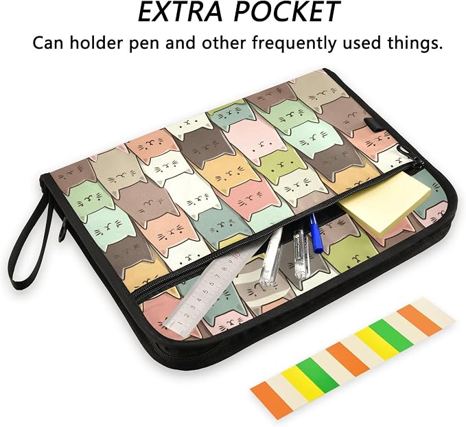 13 Pocket Zipper Expanding File Folder A4 Cat Funny Cartoon | Accordion File Organizer with Front Pouch A4 Letter Size Portable Folders for Documents Receipt School Office Supplies