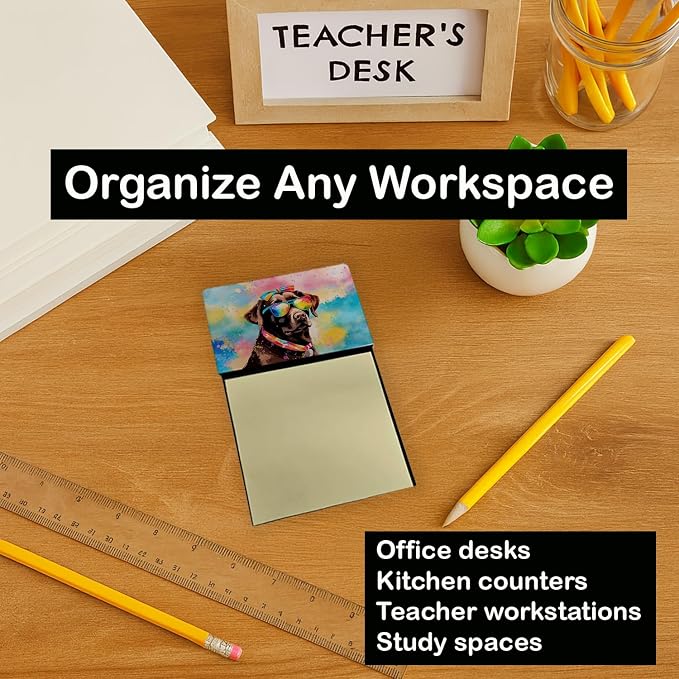 Caroline's Treasures Chocolate Labrador Hippie Dawg Sticky Note Holder Refillable Dispenser Self-Sticky Note Pads, Memo Pads Blank Desk Accessories