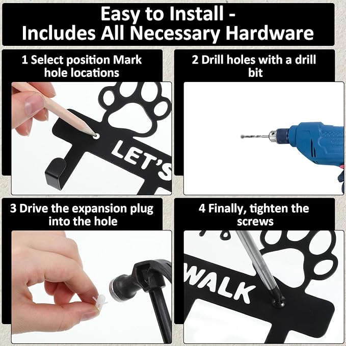 5-Hooks Dog Leash Holder for Wall,Key Holders Key Holder Leash Hooks | Metal, Wall Mounted, with Screws, Dog Accessory Holders, Pet Leashes Organizer, for Collars, Entryway, Hallway, Kitchen Decor