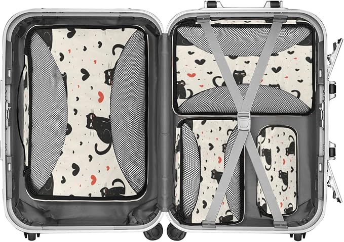 Packing Cubes for Travel, Valentine's Day Travel Luggage Packing Organizers for Women Men, Large Custom Toiletries Bag for Clothes Shoes, Animals Cats