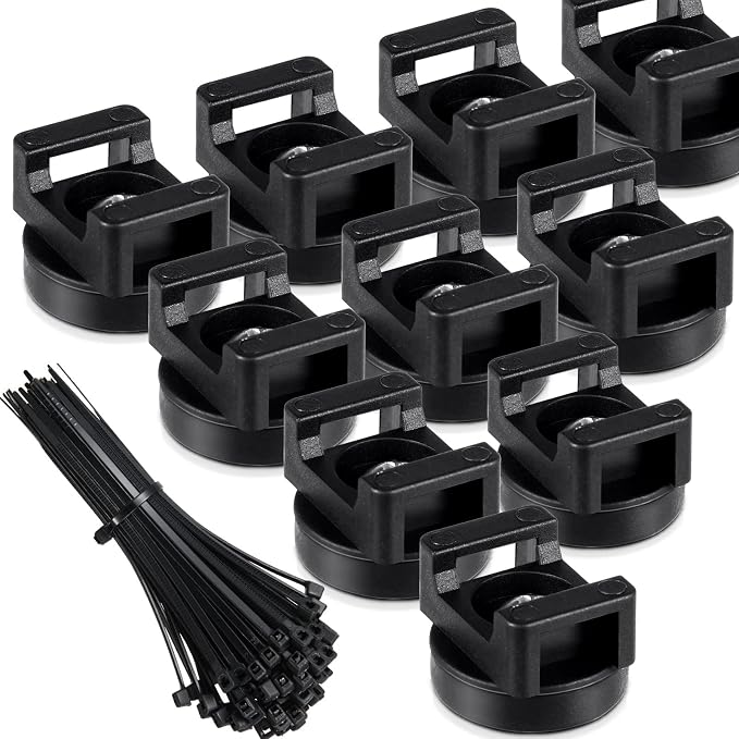 Yookeer 60 Pieces Magnetic Zip Tie Mount Multipurpose Cable Holder Magnets Magnetic Wire Management Bases with Heavy Duty Zip, Mount Nylon Cable Ties in Total (22 mm)