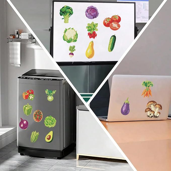 20pcs Vegetable 2D Acrylic DIY Diamond Art Magnets Food Refrigerator | Elegant Set with Beautiful Patterns and Magnetic Design for DIY Crafts Perfect for Home, Office, Kitchen Decor, Great Gift