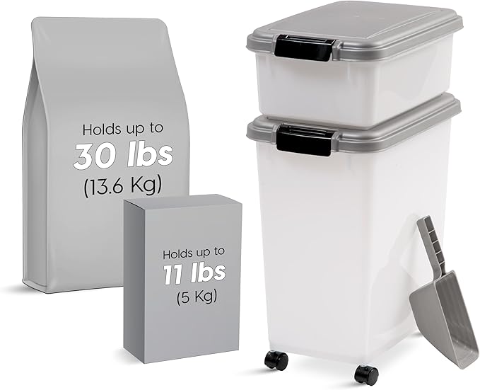 IRIS USA Dog Food Storage Container, Up to 30+11 lbs, Gray/Dark Gray | Made in the USA, Includes 2-Cup Scoop & Wheels, Airtight Seal, BPA-Free, Bird Seed, Cat food, Cat Litter, Treats, Toys