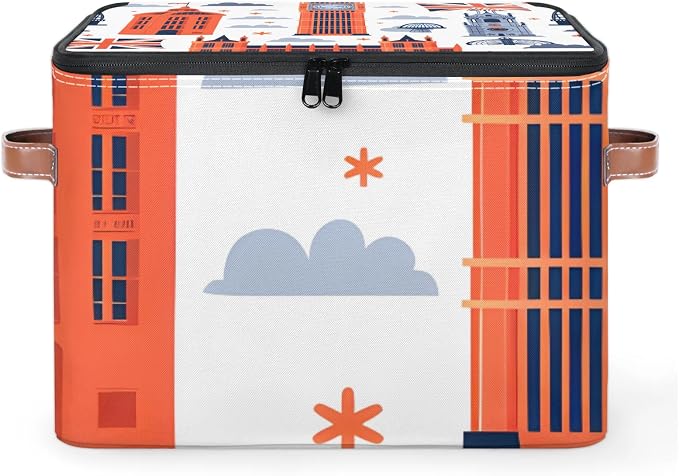London Big Ben Foldable Storage Bin with Lid Zipper | Closet Shelf Organizer, Boxes, Basket Containers for Home, Lidded Storage Cube for Bedroom, Waterproof, with Handles
