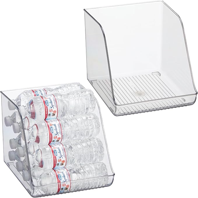 iDesign Plastic Water Bottle Organizer for Fridge, Clear, 2-Pack | Bottle Holder, For Kitchen and Pantry