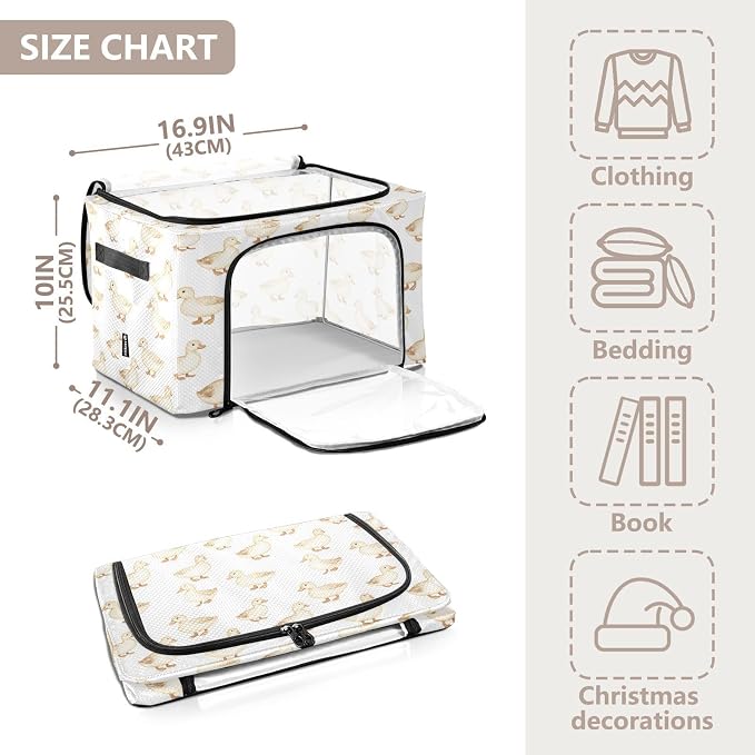 Cartoon Pet Duck Under Bed Storage Containers Clear Window Foldable Cube Storage Bins with Lids Two-way Zipper Bag Storage