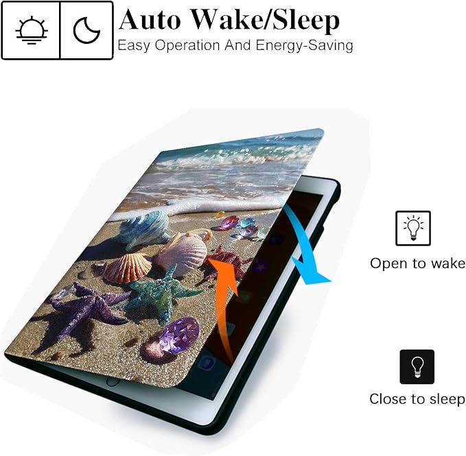 for Microsoft Surface Pro 7 Plus,Surface Pro 7/6/5/4 12.3" Tablet Case,Auto Wake/Sleep,Adjustable Stand Protective Cover - Shell Conch Starfish Beach