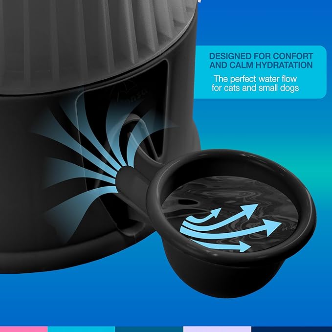 Pet Water Dispenser for Dogs and Cats, 67.6 oz – Gravity-Fed Water Bowl for Clean Drinking, Prevents Wet Fur, BPA-Free Polypropylene, Vida Mansa (Clear Black)