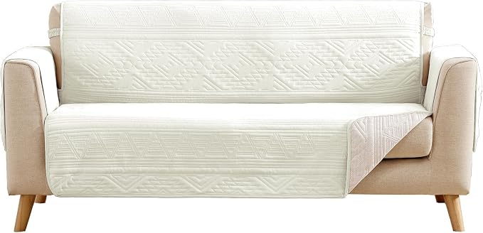 White Loveseat Covers for 2 Cushion Couch, Water-Repellent Quilted Covers for Sofa, Machine Washable Love Seat Couch Covers, Pet Friendly Loveseat Slipcovers (Loveseat 48", White)