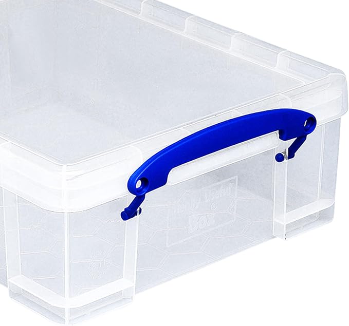 Really Useful Box Stackable 8.1 Liter Plastic Storage Container Bin with Snap Lid & Built-in Clip Lock Handles for Home & Office Organization (3 Pack)