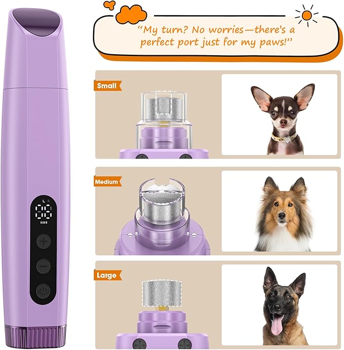 ATESON Dog Nail Grinder with LED Light, 6-Speed Quiet Electric Pet Nail Trimmers, Forward/Reverse, Powerful No-Stall Motor, 2000mAh Battery 8H Runtime, Dust Capture with Nail Clippers for Dogs & Cats