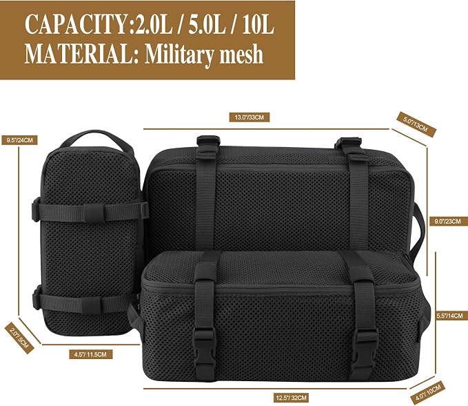 3 PCS Tactical Modular Packing Cubes, Large Capacity Mesh Storage Bag,Outdoor Travel Organize Storage Pouches Bags.
