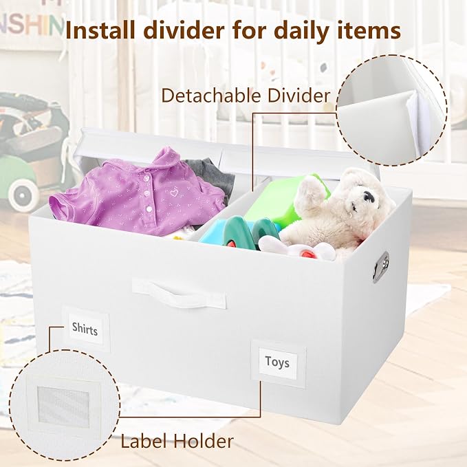 Graciadeco 75 Quarts Extra Large Decorative Storage Bins with Lids, 1 Pack White Collapsible Storage Bins with Lids, Stackable Storage Bins Decorative Box Storage With Lid Extra Large | 75 Quarts 1 Pack White Collapsible Stackable Linen Fabric 4 Handle...