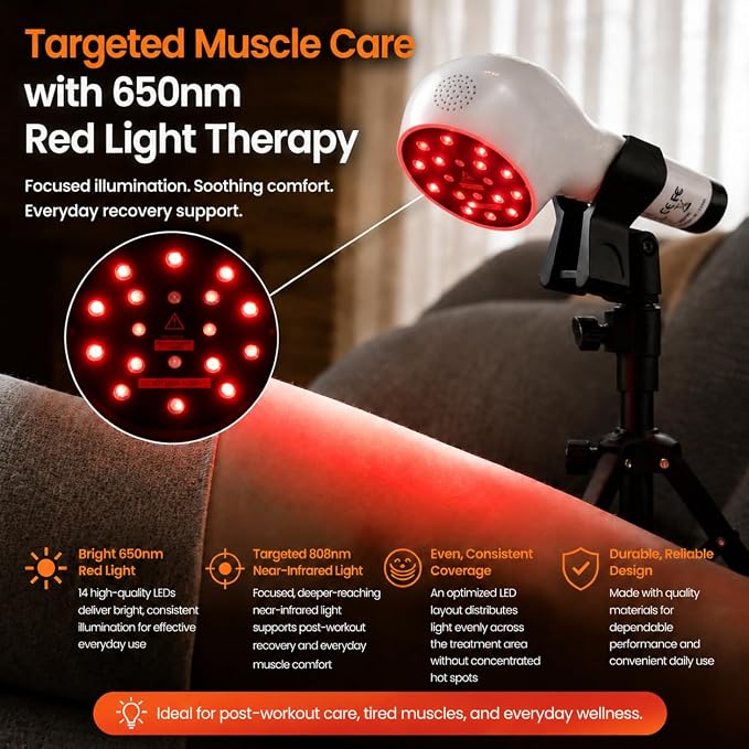 Red Light Therapy Device with Stand, 808/650nm Handheld Infrared Light Wand | Cordless Red Light Therapy for Body, Knee, Shoulder, Back, Joint, Dogs, Portable for Home Daily Comfort Office Use