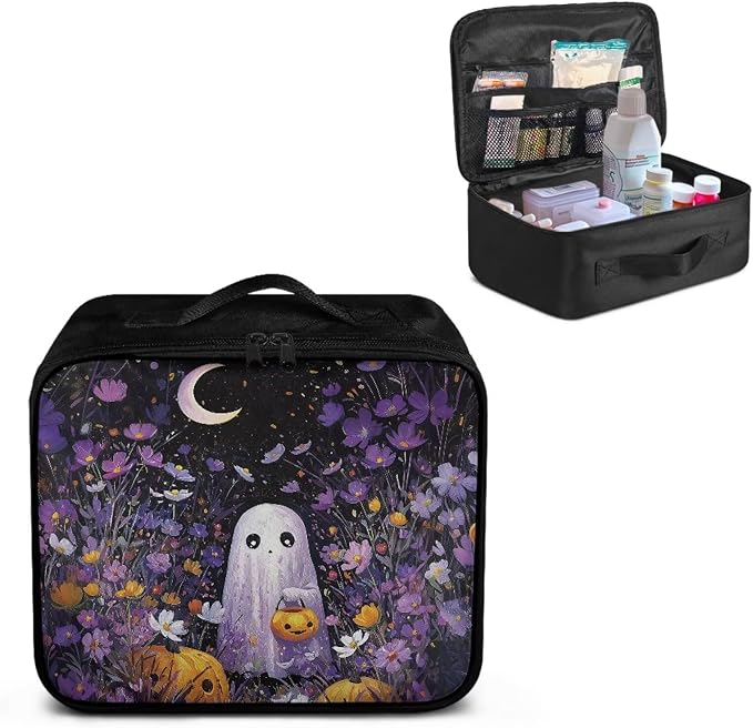 Empty First Aid Kit Purple Ghost Floral Empty First Aid Bag Medical Bag Empty Large Capacity for Home Office and Travel Use Lightweight Washable Soft Fabric