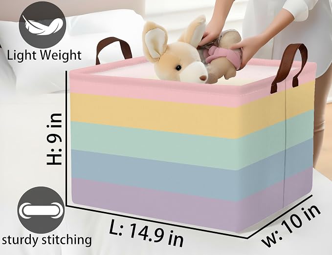 Kids Boho Rainbow Baskets Foldable Girls Baby Toy Storage Bin Rectangular Nursery Box Room Decor(Rainbows)