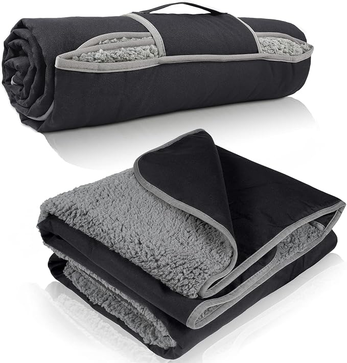 Tirrinia Waterproof Outdoor Blanket with Sherpa Lining, Windproof Foldable