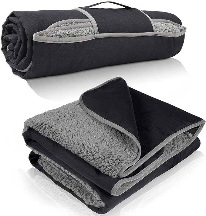 Tirrinia Waterproof Outdoor Blanket with Sherpa Lining, Windproof Foldable