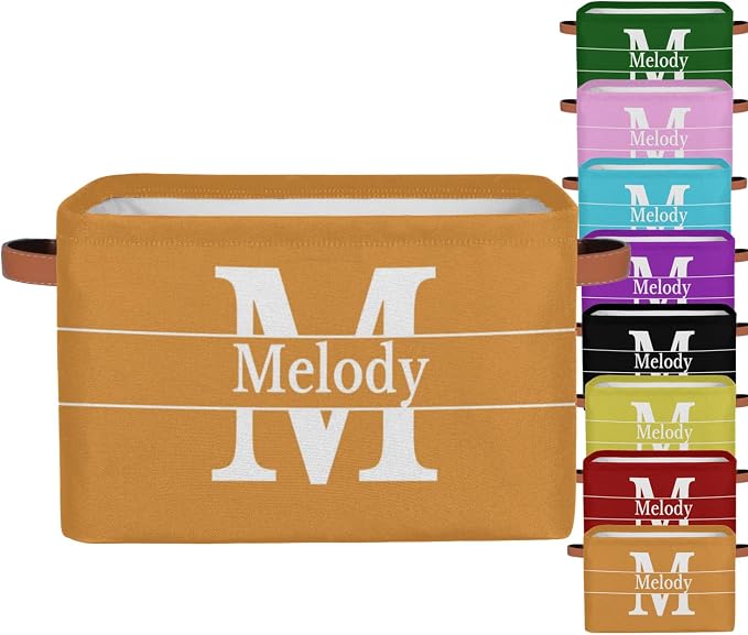 Personalized Initial Letter Name Orange Organizer Bin for Rooms