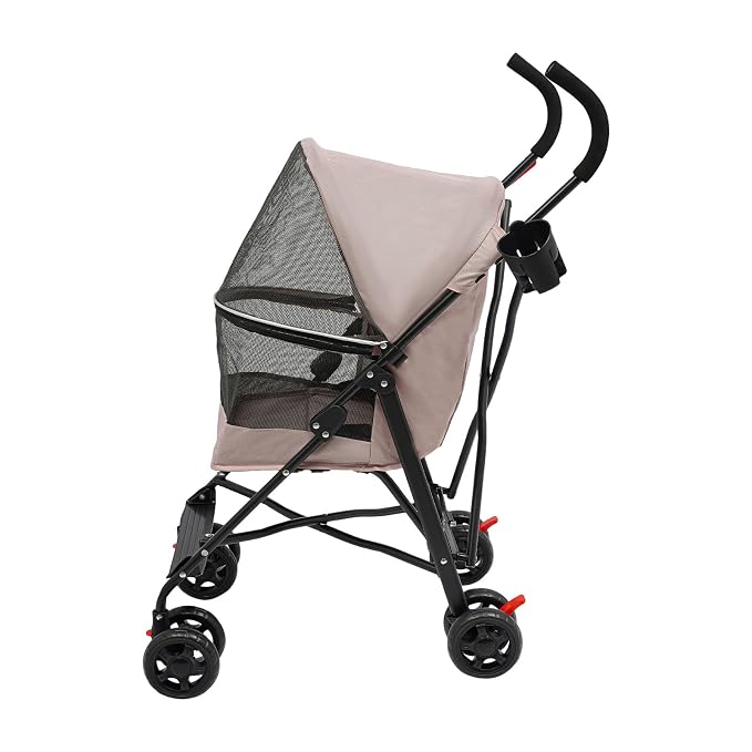 4 Wheels Pet Stroller with Waterproof Cover | Easy-Fold Travel Carrier | Pet Strolling Cart for Small/Medium Dogs and Cat | with Storage Pocket, Cup Holder & Breathable Mesh | for All-Season (Pink)