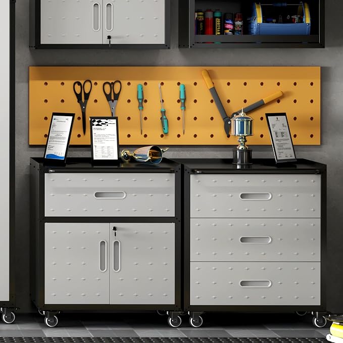 Metal Mobile Tool Storage Cabinet with 2 Locking Door and 1 Drawer | Heavy Duty Rolling Tool Cabinets for Garage,Metal Storage Cabinets with Wheels,Assembly Required