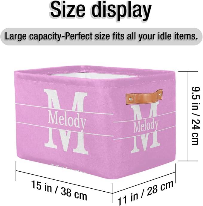 Personalized Storage Bins, Light Green Print Name and Initial Letter