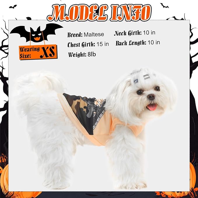 BINGPET Dog Halloween Shirt, Gunner Funny Dog Halloween Costumes Puppy Tshirt, Breathable Sleeveless Tank Top Vest & Sweatshirt for Small Medium Dogs Cats (XS)