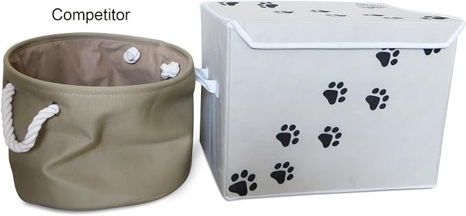 Large Dog Toys Storage Box. 16" x 12" inch Pet Toy Storage Basket with Lid. Perfect Collapsible Canvas Bin for Cat Toys and Accessories Too! (Tan)