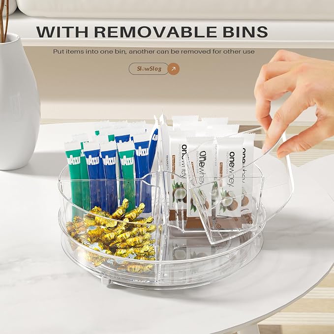 Lazy Susan Organizer, 9 inch Rotating Storage Organizer with Removable Bins | 360 Degree Rotating Storage Organizer with 4 Removable-Bins,Turntable Organizer for Fridge, Kitchen, Vanity, Cabinet
