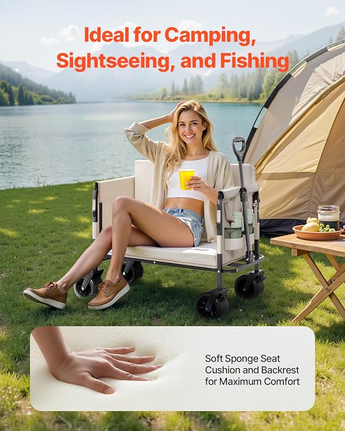VEVOR 3-in-1 550lbs/220L Large Collapsible Folding Wagon, Convert to Bench, Foldable Beach Wagon with Wheels for Sand, Outdoor Utility Wagon for Groceries, Camping, Sports, Shopping | For Groceries, Camping, Sports & Shopping, Foldable Beach Wagon with...