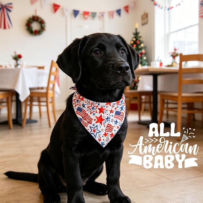 American Flag Dog Bandana, Abstract American Flag Print Triangle Scarf, Adjustable Snap Button Patriotic Neckwear for Small & Medium Breeds (5-30lbs)