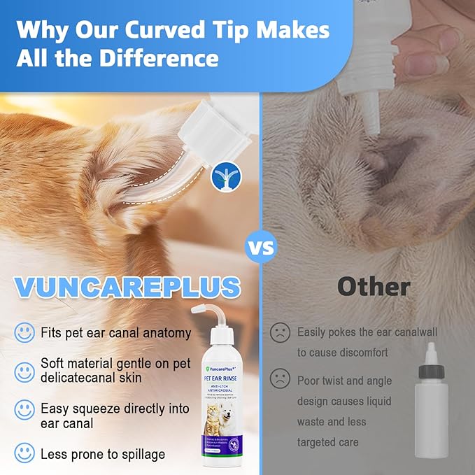 Cat & Dog Ear Cleaner Solution, Soft Nozzle Ear Treatment for Dogs & Cats, Gently Removes Ear Wax & Debris, Soothes Ear Itching & Inflammation, Deodorizing Pet Ear Wash with Thyme 4 fl oz