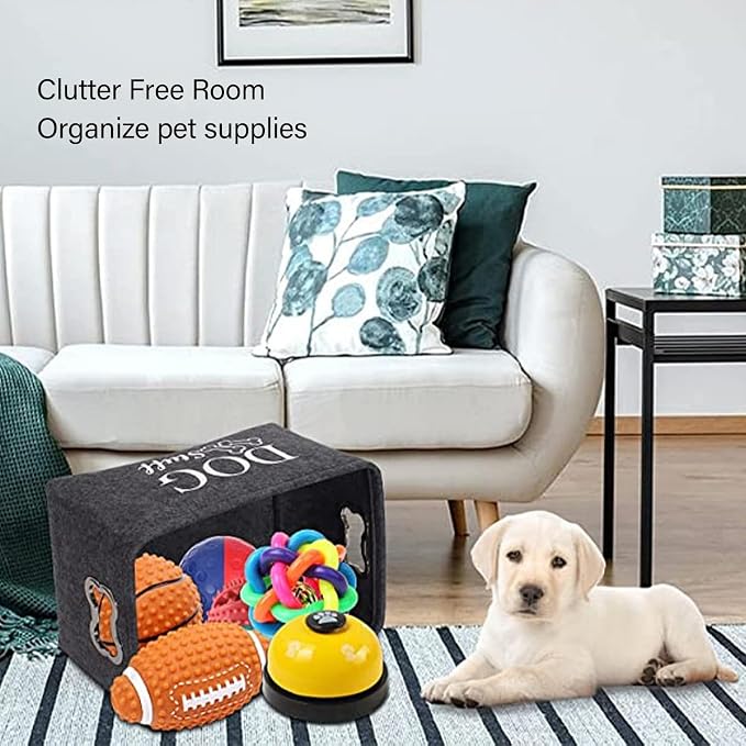Dog Toy Storage, Dog Toy Box Organizer Baskets, Dogs Food Organizer, Felt Stuff Storage Baskets, Pet Puppy Dogs Toys Bin With Handle, For Organizing Pet Toys, Pets Clothes Blankets, 38×27×25cm