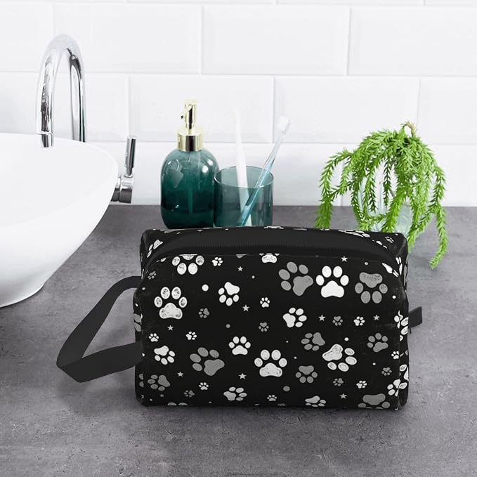 paw print Makeup Bag - Durable 600D Oxford Fabric Travel Cosmetic Bag, Shockproof Foam Padded Toiletry Organizer for Gym & Daily Use 10x6.2x4.9 Inch
