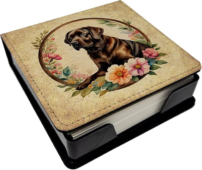 Caroline's Treasures Chocolate Labrador Retriever and Flowers PU Leather Note Paper Holder with Artist-Designed Cover, Desk Accessory, Office Gift