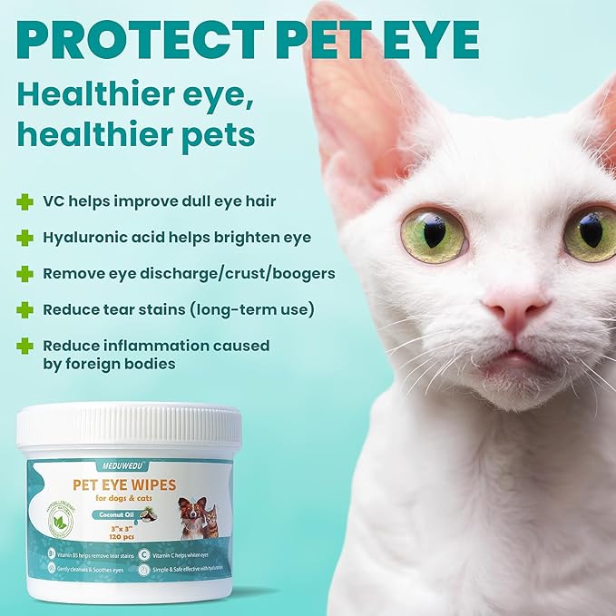 MEDUWEDU Eyes Wipes for Dogs & Cats 120 Counts, Grooming Kit Care for Dogs and Cats, Prevent Tear Stains, Eye Debris, Discharge, Mucus Secretions,Unscented