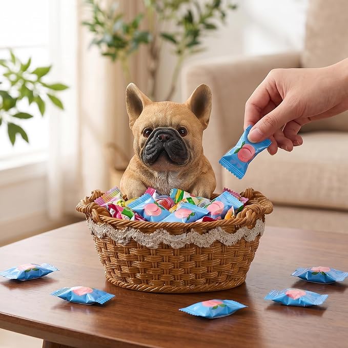 Cute French Bulldog Candy Bowl, Resin Dog Figurine Key Bowl for Entryway Table, Desktop Storage Basket Organizer for Desk, Unique Dog Lover Gift