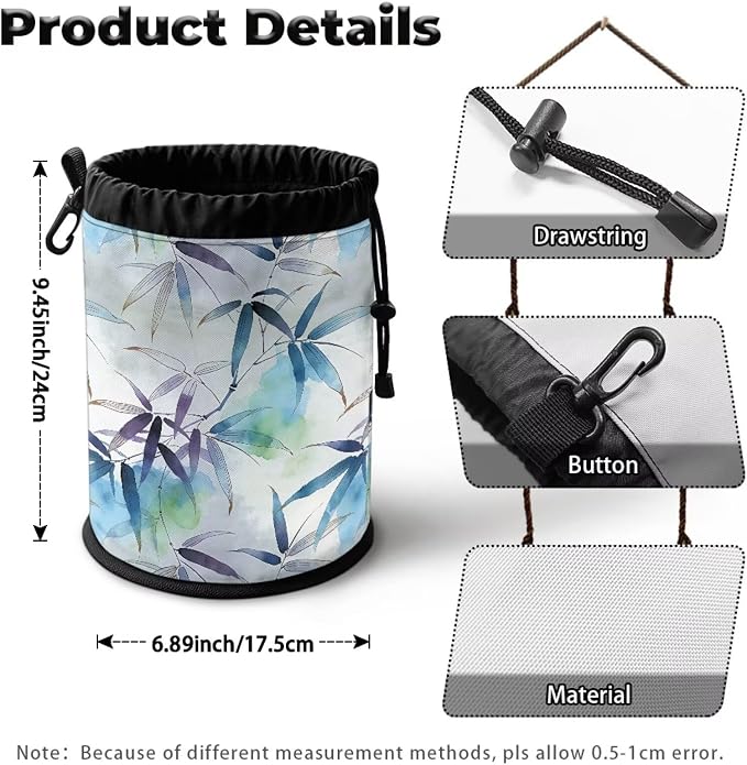 Clothespin Drawstring Bag, Bamboo Branch Print Portable Laundry Peg Organizer Pouch with Multi-Hang Design, Storage for Clips, Perfect for Drying Rack, Camping, Beach, Dorm