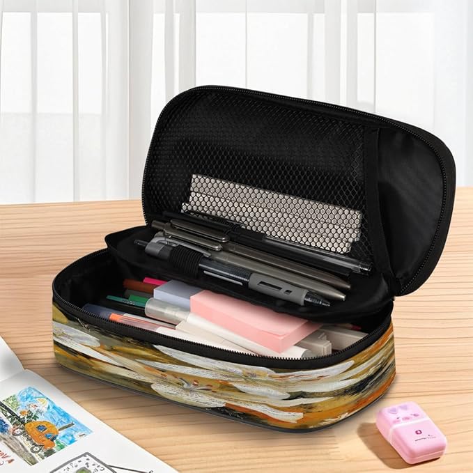Vintage White Flower Pencil Case Pouch, Big Capacity Waterproof Pen Bag for Students Teens Adults, Large Storage Organizer for Stationery