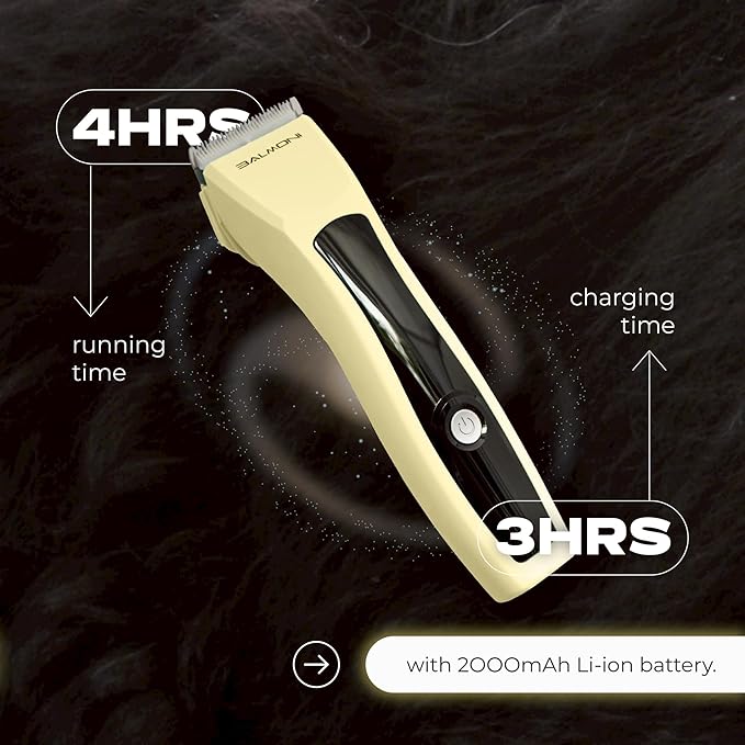 Cordless Pet Trimmer for Dogs & Cats – Rechargeable Grooming Clipper with Detachable Metal Blade, Low-Noise Motor, Supports Optional Blade Lengths (Parent) (Yellow, Blades Bundle)