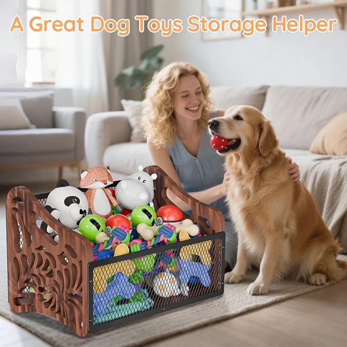 Large Dog Toy Basket,Wood Dog Toy Box,Cat Toy Basket Box | Dogs Toys Storage Bin,Pet Toys Baskets for Living Room Outdoors Organizing Storage