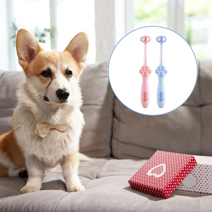 3 Pcs Three Sided Dog Toothbrush Pet Toothbrush Multi-Angle Dental Cleaning Brushes Easy Teeth Cleaning for Oral Health Medium and Small Dogs Cat
