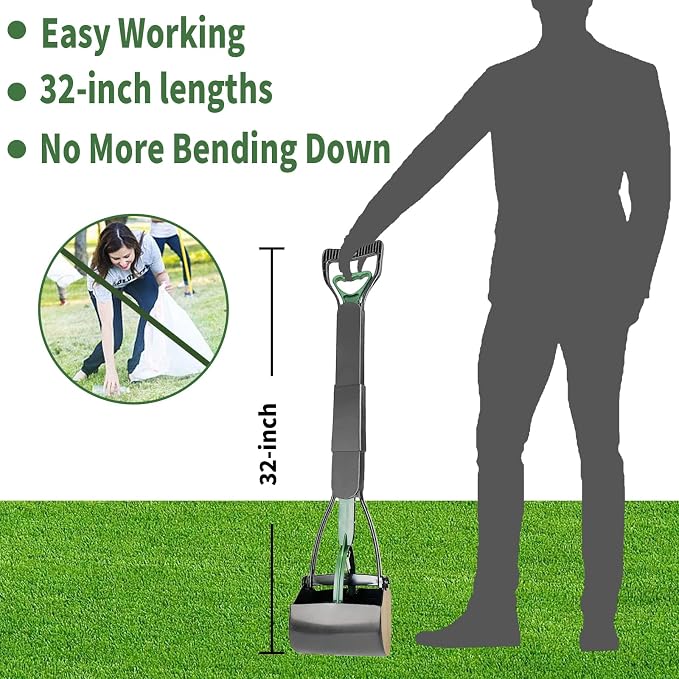 ienjoyed 2-Pack Pooper Scooper for Large Small Dogs Heavy Duty, 32" Long Handle Poop Scoop for Yard, Grass, Gravel, Dog Poop Grabber with High Strength Material and Durable Spring