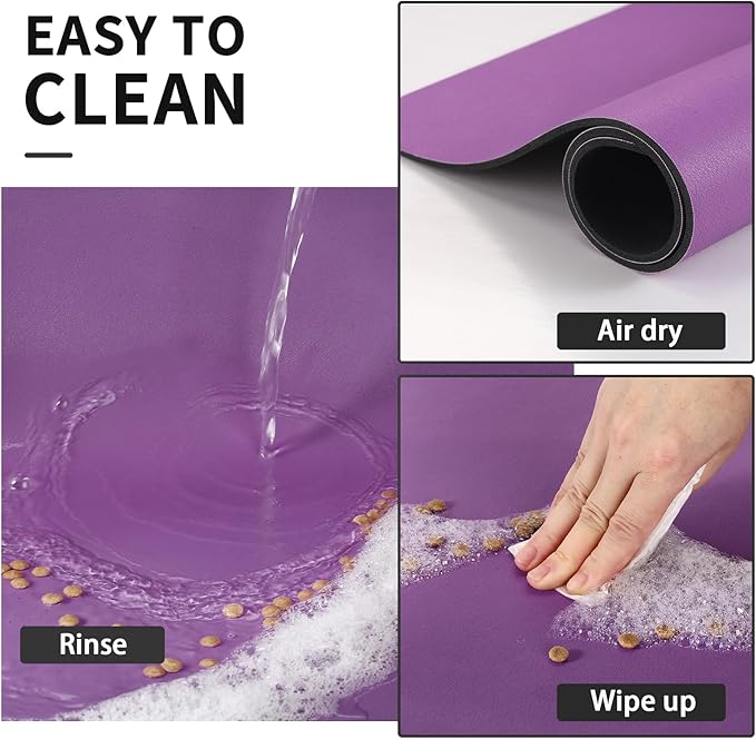 HotLive Dog Food Mat - Absorbent Cat Mat for Food and Water, No Stains Pet Feeding Bowl Mat, Easy to Clean Pet Placemats, Quick Dry Dog Water Dispenser Mat for Messy Drinkers | Paw Purple 16"x 24"