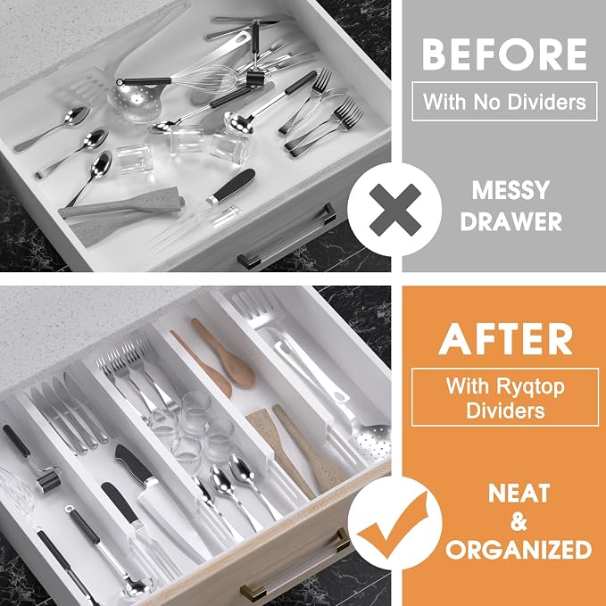 Bamboo Drawer Dividers, Adjustable Drawer Organizers, Fits 12.6–16" Drawers | 2.5" High, 4 Pack Expandable Drawer Separators for Kitchen, Nursery, Dressers & Office Storage, White