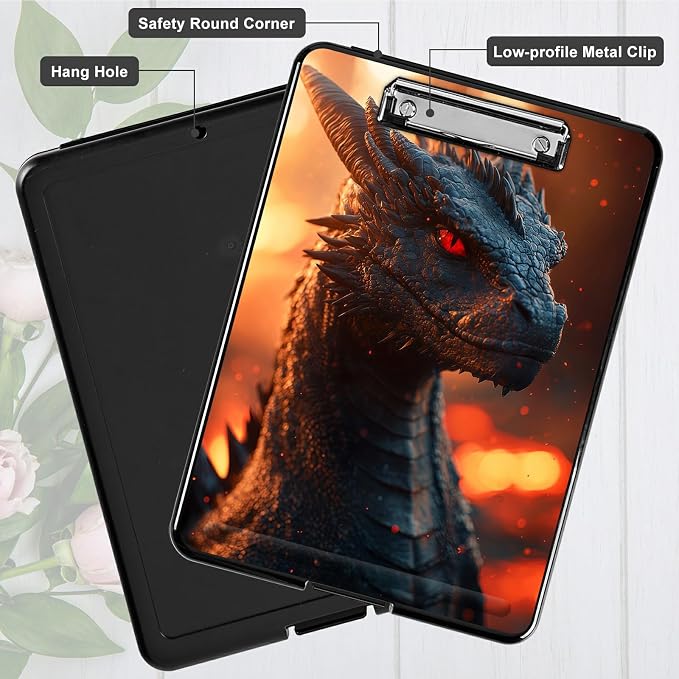 Heavy Duty Storage Clipboard, Slim Nursing Clipboard with Internal Pen Case, Portable File Organizer Case for A4 Letter Size Paper Office Medical Professionals, Red Eyed Dragon