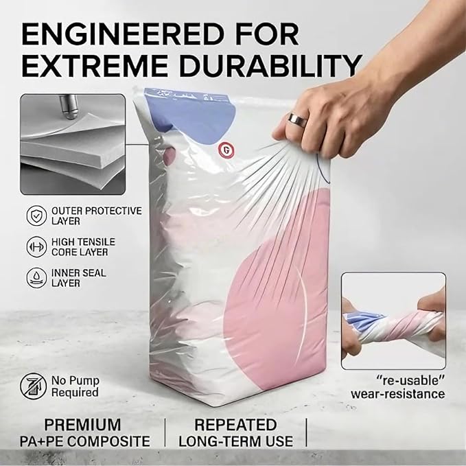 Large-Capacity Vacuum Bags – No Pump Needed, No Pump 3D Large Vacuum Storage Bag Compression Bags, Life Space Creator Storage Bag for Jumbo Clothes Bedding,Comforters,Off‑season Gear (1M)