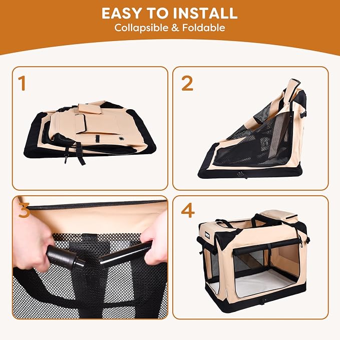 Jespet 3 Door Soft Dog Crates Kennel for Pets, Folding Travel Pet Carrier | 3 Mesh Doors 36'' Dog House, Large Pocket, Easy to Install, Steel Frame, Removable Crate Pad, For Indoor & Outdoor